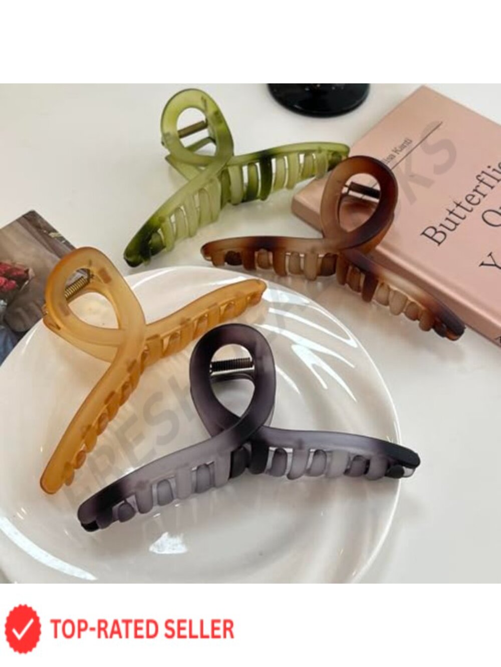 Large Plastic Hair Claw Clips Oversized Ribbon 4 Pack